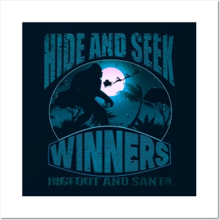 hide and seek winners bigfoot and santa. 80s funny Posters and Art